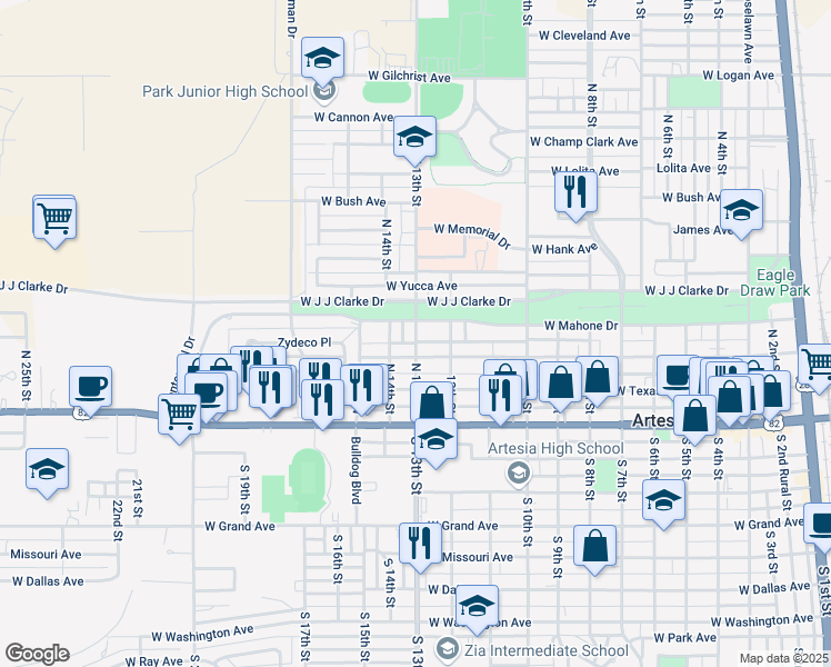 map of restaurants, bars, coffee shops, grocery stores, and more near 365 North 13th Street in Artesia