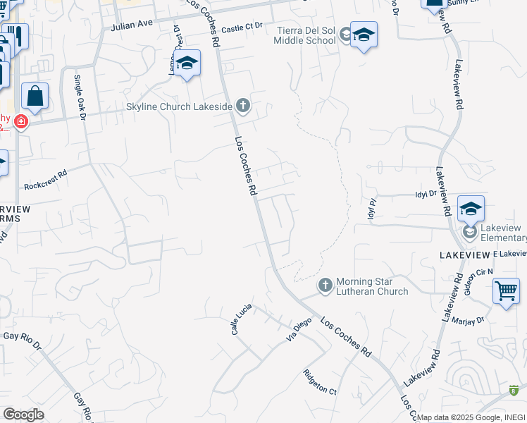 map of restaurants, bars, coffee shops, grocery stores, and more near 9290 Sombria Road in Lakeside