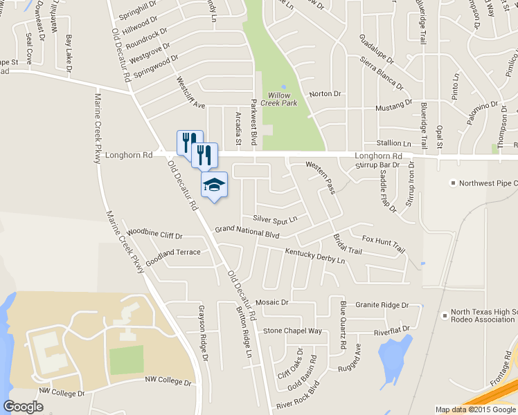 map of restaurants, bars, coffee shops, grocery stores, and more near 1052 Triple Crown Drive in Fort Worth