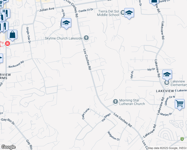 map of restaurants, bars, coffee shops, grocery stores, and more near 9290 Sombria Road in Lakeside