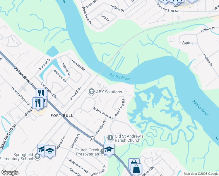 map of restaurants, bars, coffee shops, grocery stores, and more near 2333 Tall Sail Drive in Charleston