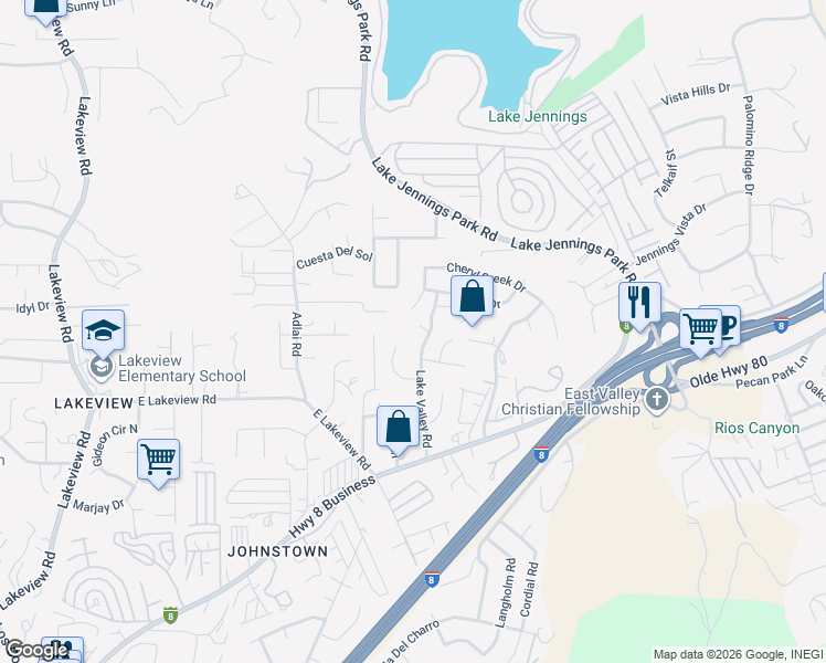 map of restaurants, bars, coffee shops, grocery stores, and more near 13625 Darryl Court in El Cajon
