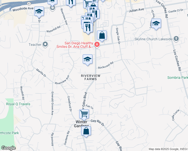 map of restaurants, bars, coffee shops, grocery stores, and more near 12104 Cimbria Way in Lakeside