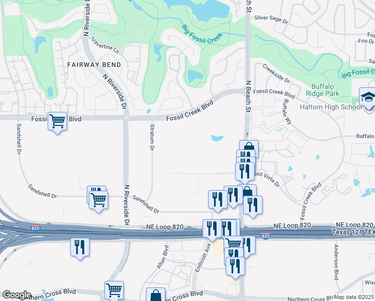 map of restaurants, bars, coffee shops, grocery stores, and more near in Fort Worth