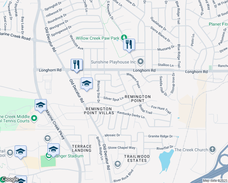 map of restaurants, bars, coffee shops, grocery stores, and more near 1052 Triple Crown Drive in Fort Worth