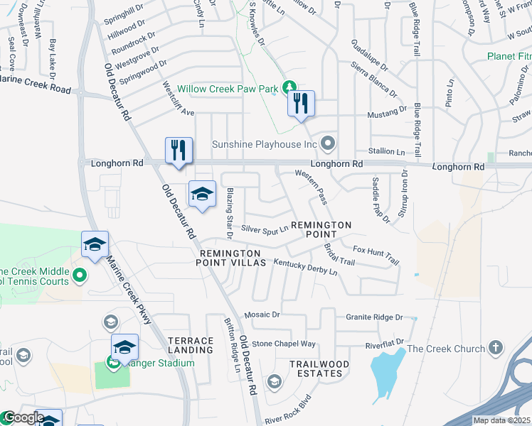 map of restaurants, bars, coffee shops, grocery stores, and more near 1052 Triple Crown Drive in Fort Worth