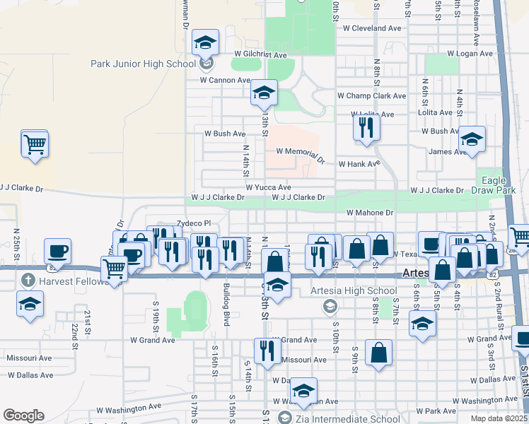map of restaurants, bars, coffee shops, grocery stores, and more near 365 North 13th Street in Artesia