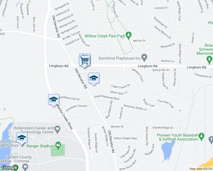 map of restaurants, bars, coffee shops, grocery stores, and more near 6032 Blazing Star Drive in Fort Worth