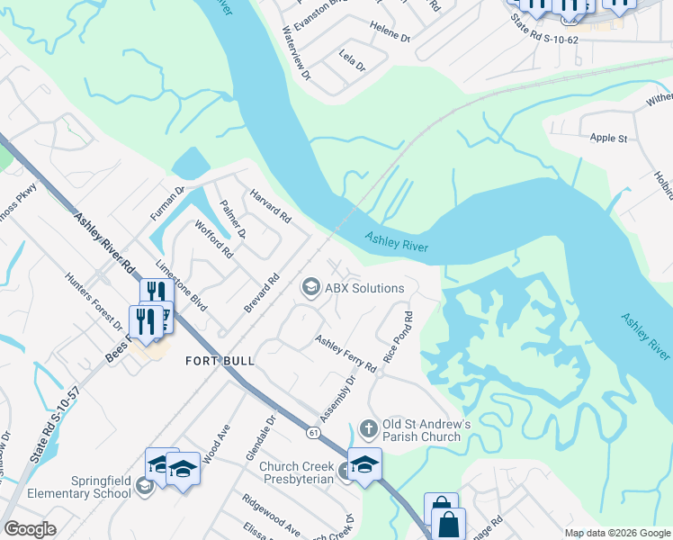 map of restaurants, bars, coffee shops, grocery stores, and more near 2347 Tall Sail Drive in Charleston