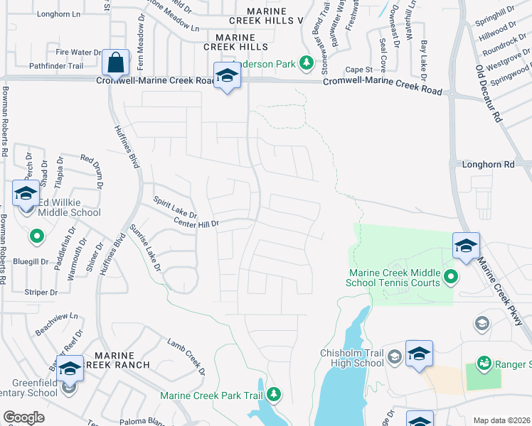 map of restaurants, bars, coffee shops, grocery stores, and more near 6104 Falls Lake Road in Fort Worth