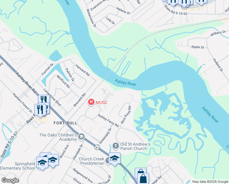 map of restaurants, bars, coffee shops, grocery stores, and more near 2335 Tall Sail Drive in Charleston