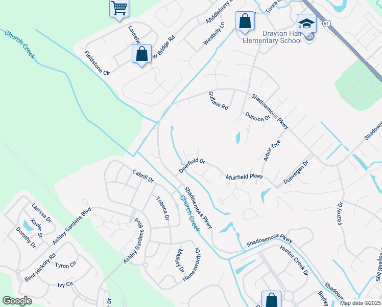 map of restaurants, bars, coffee shops, grocery stores, and more near 305 Deerfield Drive in Charleston