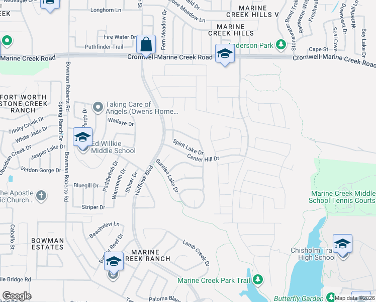 map of restaurants, bars, coffee shops, grocery stores, and more near 5621 Spirit Lake Drive in Fort Worth