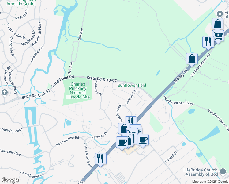 map of restaurants, bars, coffee shops, grocery stores, and more near 1162 Shadow Lake Circle in Mount Pleasant