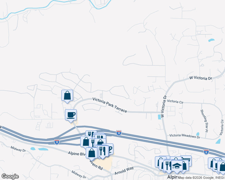 map of restaurants, bars, coffee shops, grocery stores, and more near 2615 Columbine Road in Alpine