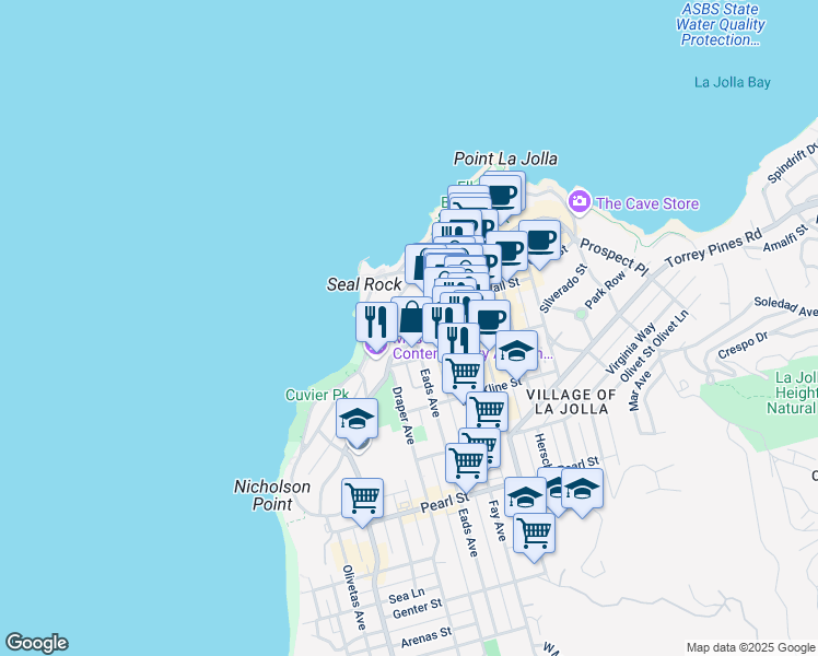 map of restaurants, bars, coffee shops, grocery stores, and more near in San Diego County