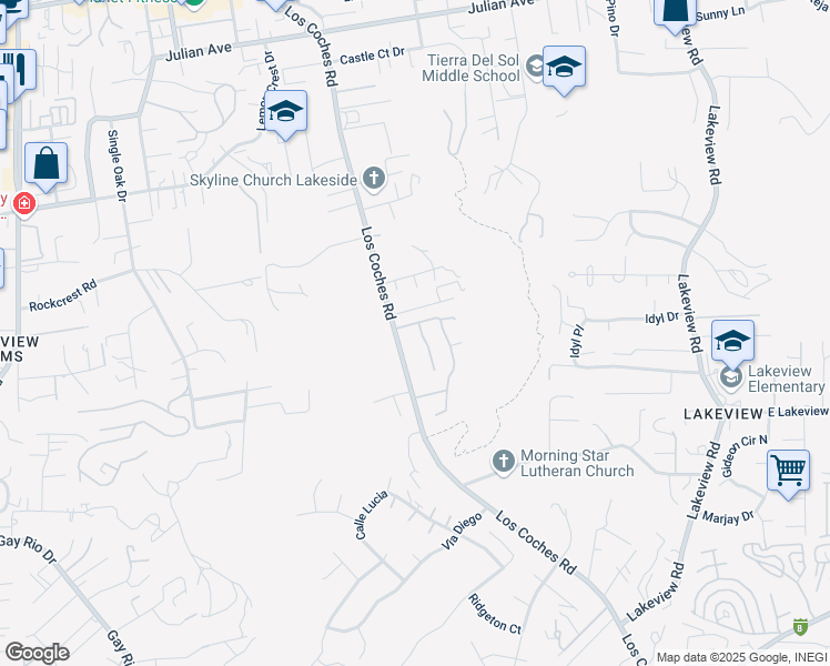 map of restaurants, bars, coffee shops, grocery stores, and more near 9290 Sombria Road in Lakeside