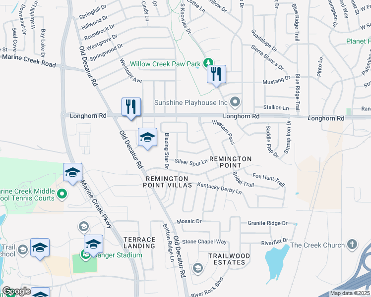 map of restaurants, bars, coffee shops, grocery stores, and more near 1052 Triple Crown Drive in Fort Worth