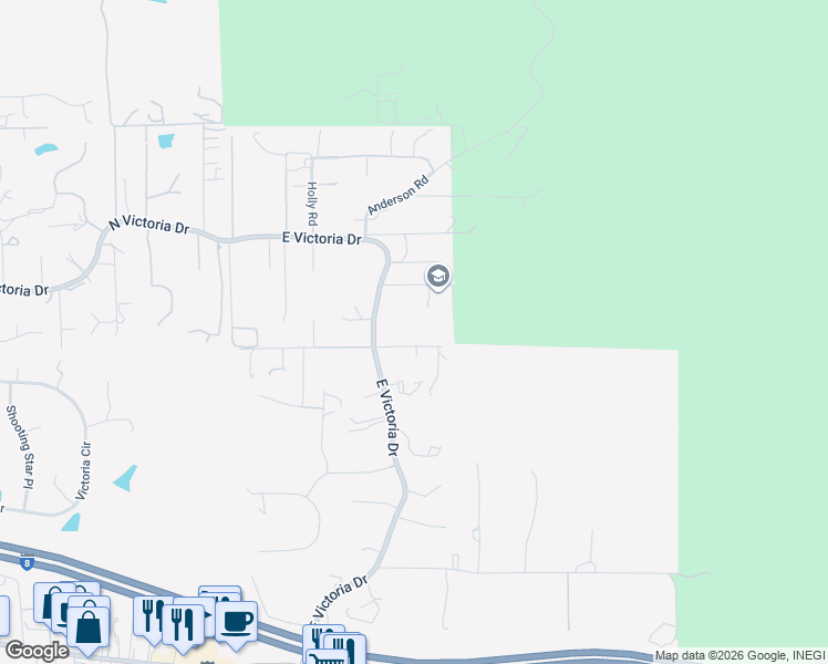 map of restaurants, bars, coffee shops, grocery stores, and more near 3360 East Victoria Drive in Alpine