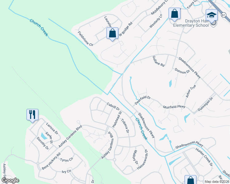 map of restaurants, bars, coffee shops, grocery stores, and more near 301 Tayside Court in Charleston