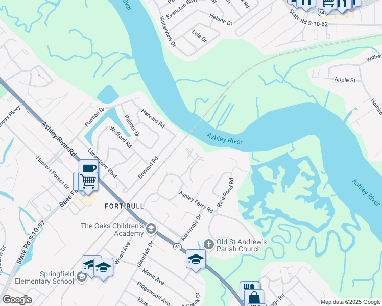 map of restaurants, bars, coffee shops, grocery stores, and more near 2347 Tall Sail Drive in Charleston