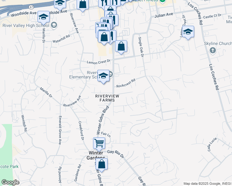 map of restaurants, bars, coffee shops, grocery stores, and more near 12104 Cimbria Way in Lakeside