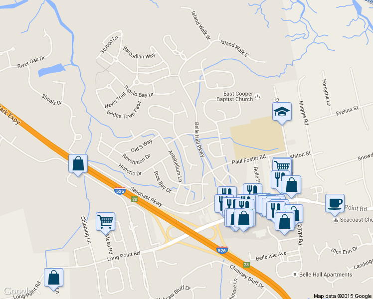 map of restaurants, bars, coffee shops, grocery stores, and more near 603 Portico Park in Mount Pleasant