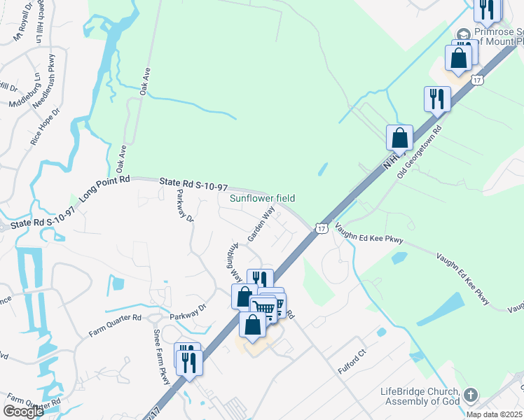 map of restaurants, bars, coffee shops, grocery stores, and more near 1107 Shadow Lake Circle in Mount Pleasant