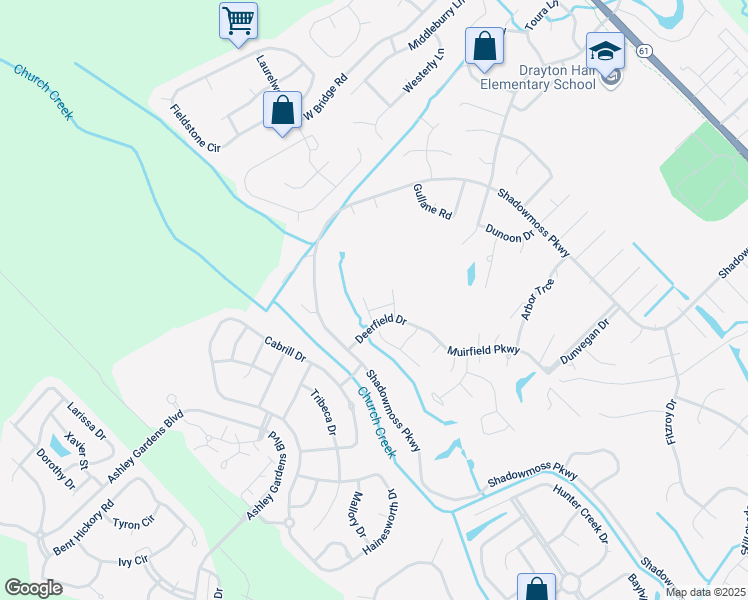 map of restaurants, bars, coffee shops, grocery stores, and more near 205 Deerfield Drive in Charleston