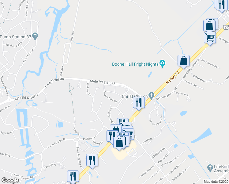 map of restaurants, bars, coffee shops, grocery stores, and more near 1128 Silent Harbor Court in Mount Pleasant