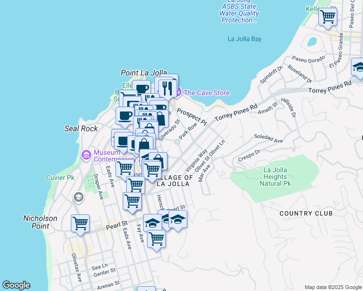 map of restaurants, bars, coffee shops, grocery stores, and more near 1331 Park Row in San Diego