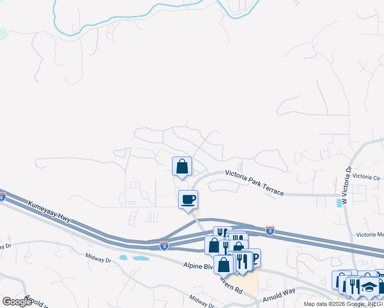 map of restaurants, bars, coffee shops, grocery stores, and more near 2001 Larkspur Drive in Alpine