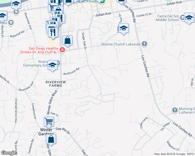 map of restaurants, bars, coffee shops, grocery stores, and more near 9267 Single Oak Drive in Lakeside