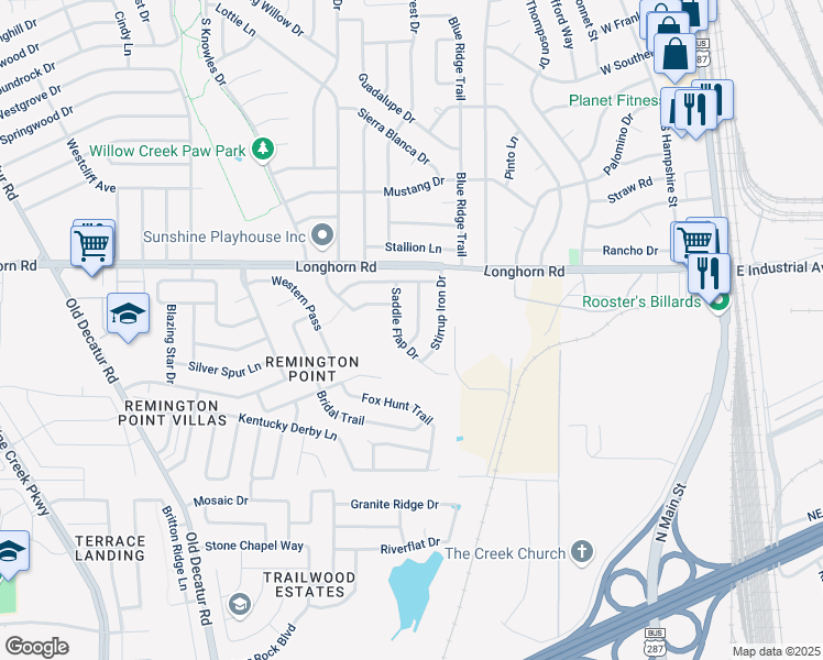 map of restaurants, bars, coffee shops, grocery stores, and more near 5968 Saddle Flap Drive in Fort Worth