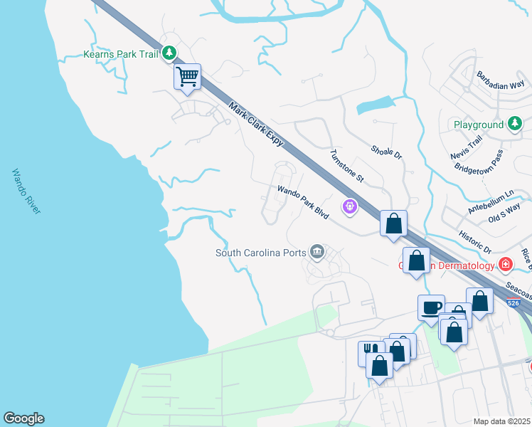 map of restaurants, bars, coffee shops, grocery stores, and more near 351 Stonewall Court in Mount Pleasant