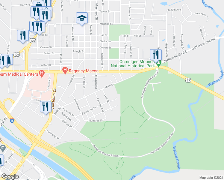 map of restaurants, bars, coffee shops, grocery stores, and more near 905 Main Street in Macon