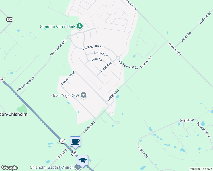map of restaurants, bars, coffee shops, grocery stores, and more near 1186 Livorno Drive in Rockwall