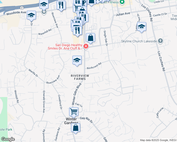 map of restaurants, bars, coffee shops, grocery stores, and more near 12104 Cimbria Way in Lakeside