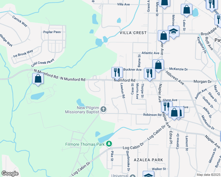 map of restaurants, bars, coffee shops, grocery stores, and more near 3535 Hollingsworth Road in Macon