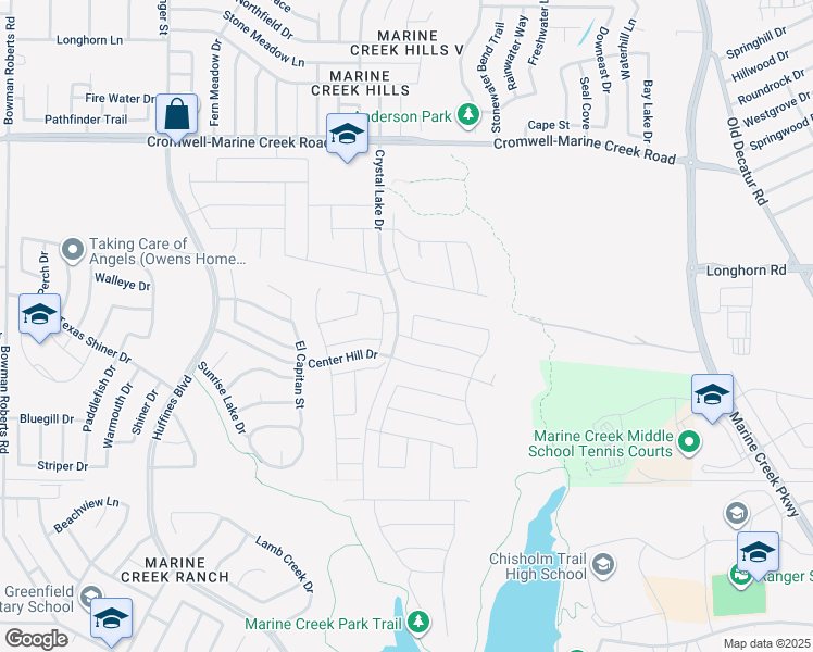 map of restaurants, bars, coffee shops, grocery stores, and more near 6104 Falls Lake Road in Fort Worth
