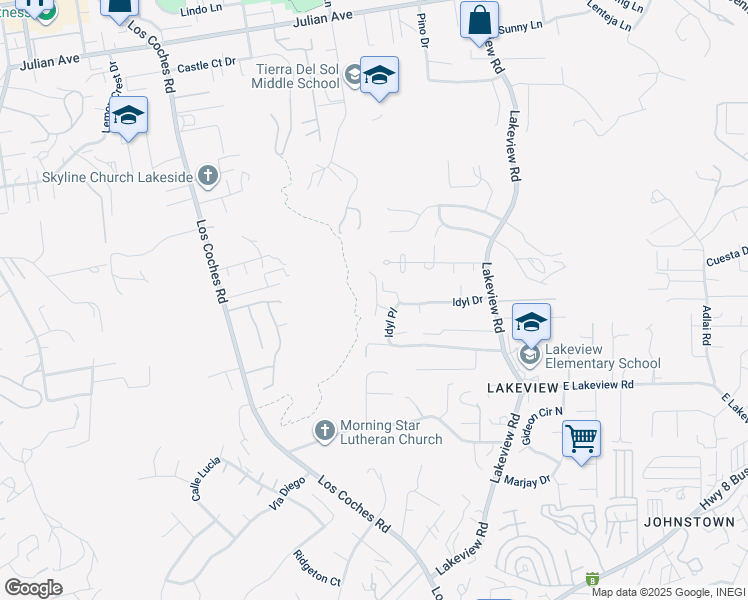 map of restaurants, bars, coffee shops, grocery stores, and more near 9318 Idyl Place in Lakeside