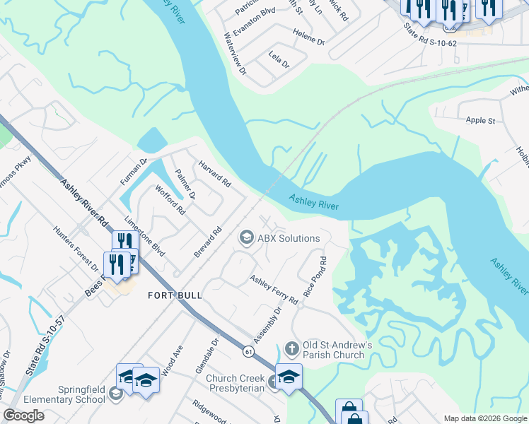 map of restaurants, bars, coffee shops, grocery stores, and more near 2347 Tall Sail Drive in Charleston