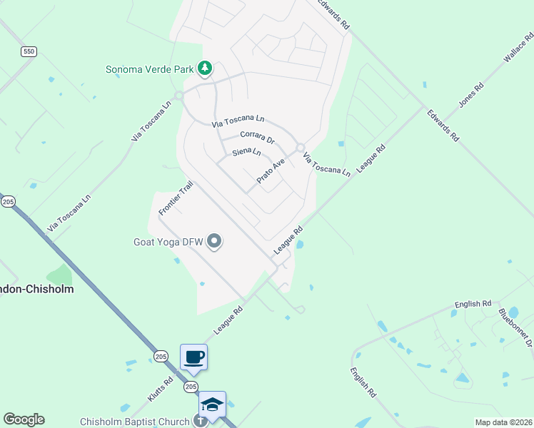 map of restaurants, bars, coffee shops, grocery stores, and more near 1186 Livorno Drive in Rockwall