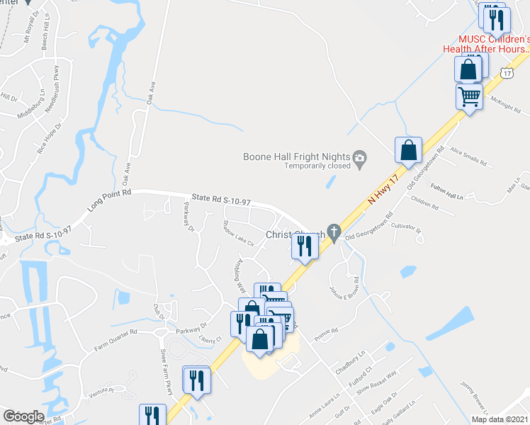 map of restaurants, bars, coffee shops, grocery stores, and more near 1112 Hidden Cove Drive in Mount Pleasant