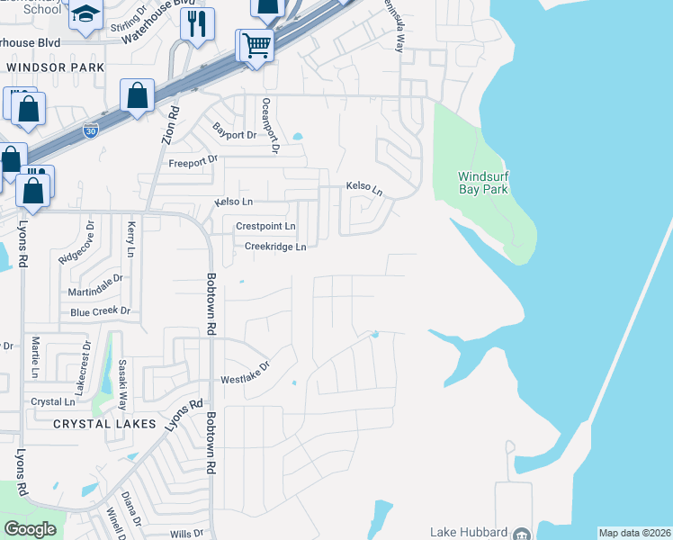 map of restaurants, bars, coffee shops, grocery stores, and more near 5458 Meadow Vista Lane in Garland