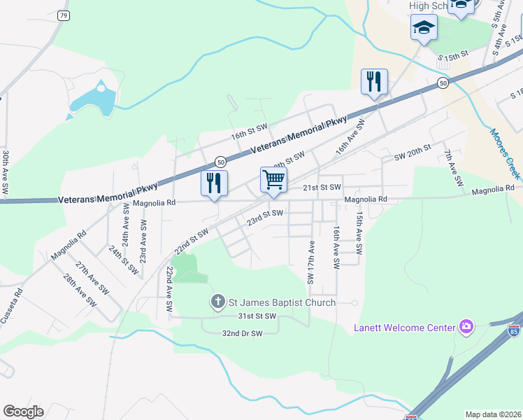 map of restaurants, bars, coffee shops, grocery stores, and more near 1929 23rd St SW in Lanett