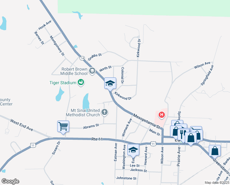 map of restaurants, bars, coffee shops, grocery stores, and more near 111 Kirkwood Drive in Eutaw