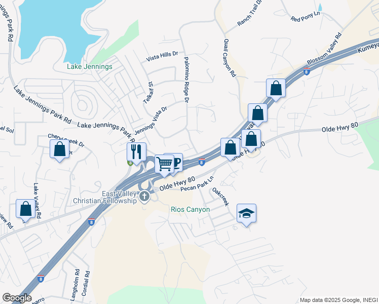 map of restaurants, bars, coffee shops, grocery stores, and more near 9149 Attisha Way in Lakeside