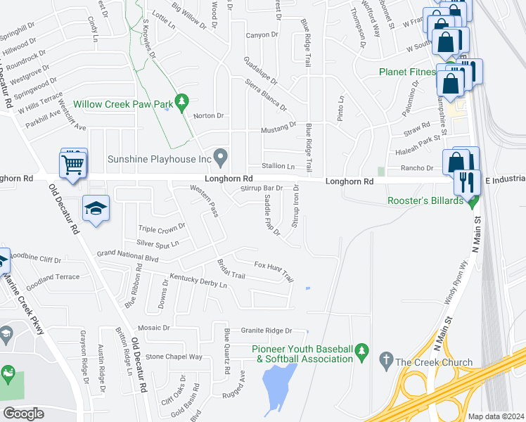map of restaurants, bars, coffee shops, grocery stores, and more near 6009 Saddle Flap Drive in Fort Worth