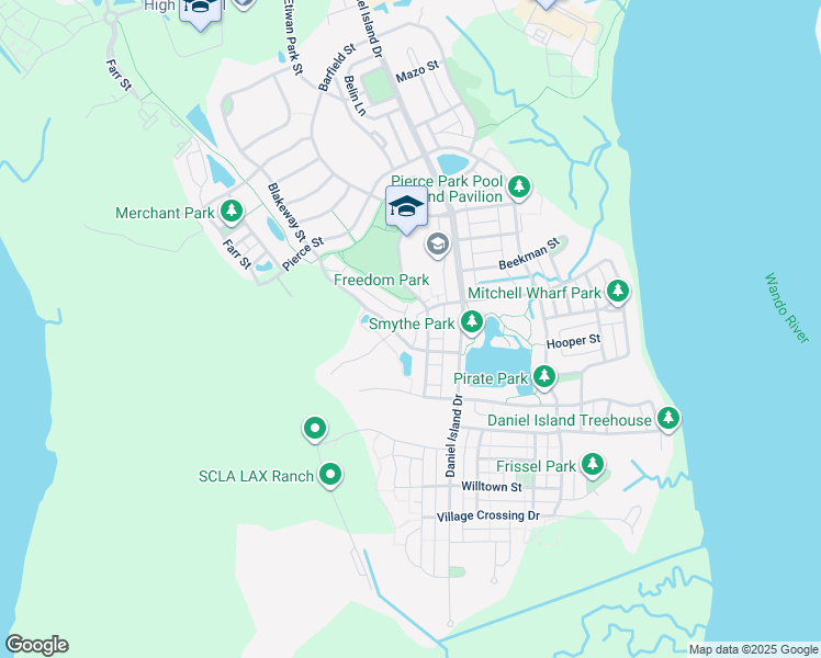 map of restaurants, bars, coffee shops, grocery stores, and more near 1225 Blakeway Street in Charleston
